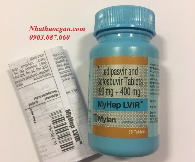 Myhep LVIR hoạt chất Ledipasvir 90mg, Sofosbuvir 400mg, hộp 28 Viên,